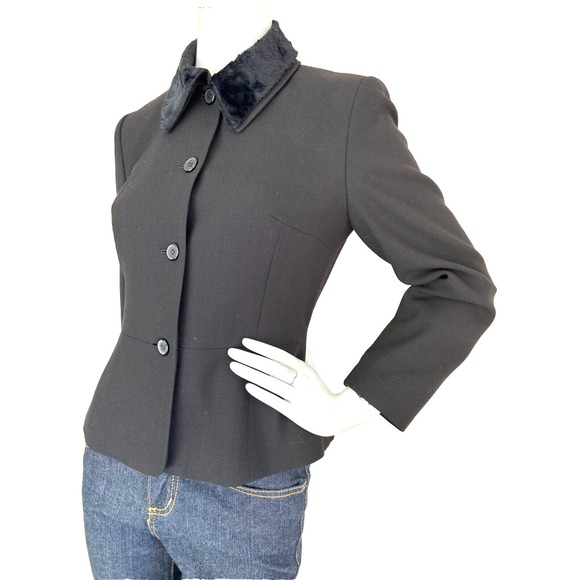 Vintage Barami Wool Blazer Peplum Button Removable Faux Fur Collar USA Black 4 - Picture 7 of 11